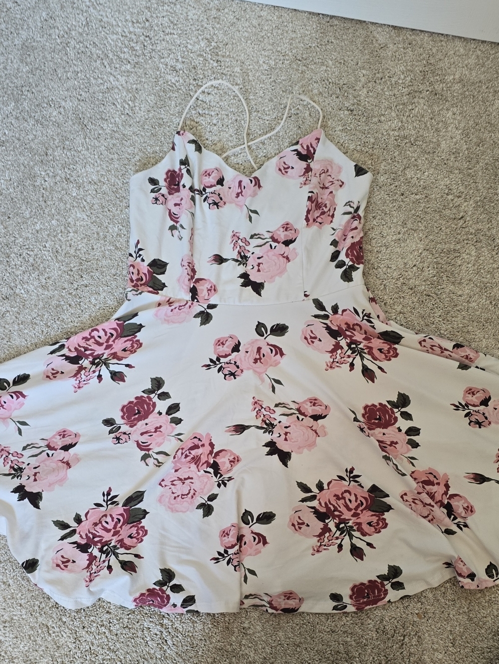 Streetwear Society White Mini Dress with Pink Rose Floral Print